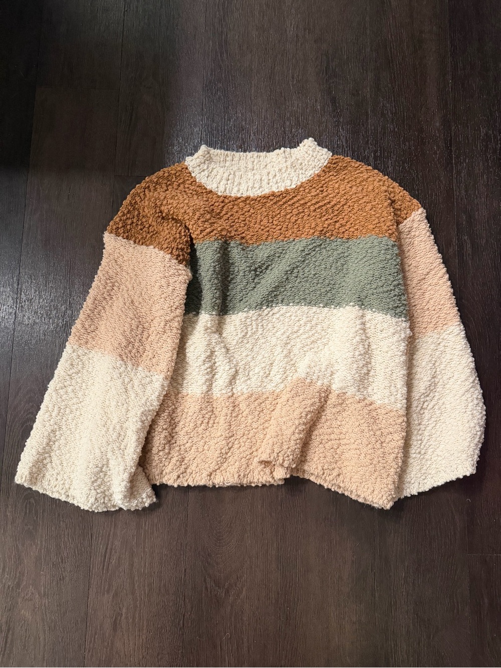 Cozy Colorblock Sherpa Pullover Sweater - Cream, Tan & Green